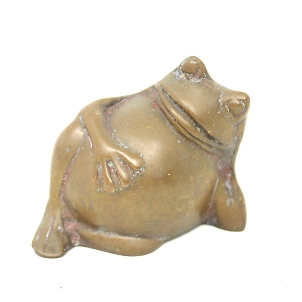 Brass Pot Belly Whimsical Frog Solid Chubby Figurine Vintage MCM 1960-70's